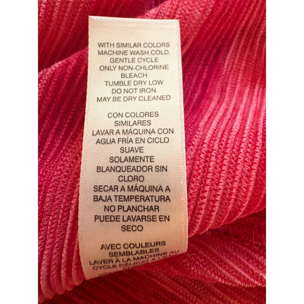 Chicos Crinkle Lace Up Top SS Knit Fashion Coral Fuchsia Stripe Size 2 Large NWT - Picture 11 of 13